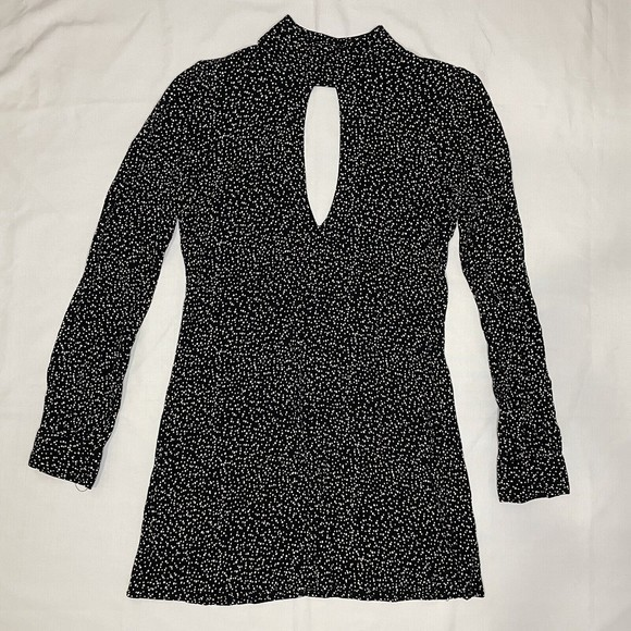 Flynn Skye Leah Mini Dress Size Small Black‎ w/ Crème Polka Dot Spotted Keyhole - Picture 1 of 12